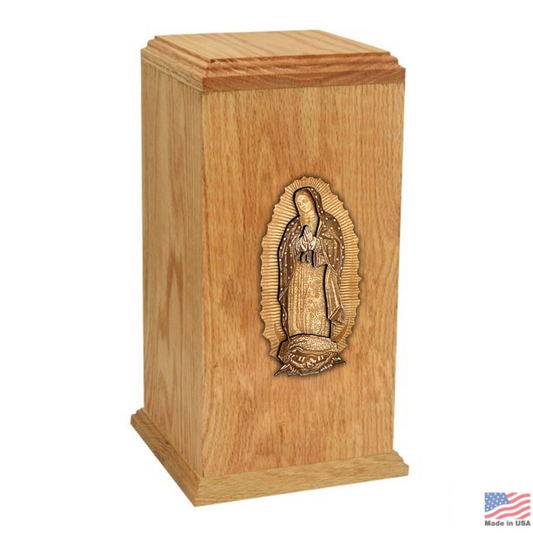Lady of Guadalupe Oak Wood Urn